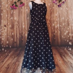 Jessica Howard black polka dot dress sheer overlay size 10 tie back full…